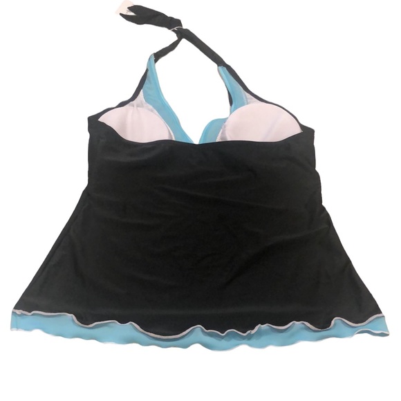 EKOUEAR HALTER TANKINI TOP BLACK WITH BLUE RUFFLE TRIM SIZE SMALL NEW WITH TAGS - Picture 4 of 12